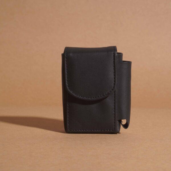Flap Leather Cigarette Case - Black