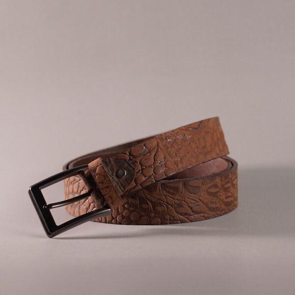 Crocodile Texture Cow Jeans Belt - Brown