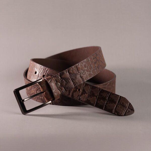 Crocodile Texture Cow Jeans Belt - Dark Brown